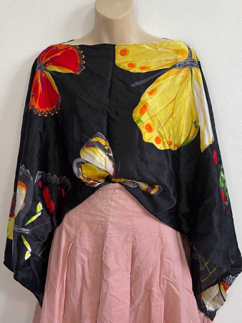 Silk Butterfly Print Poncho Blouse One Size by Divine